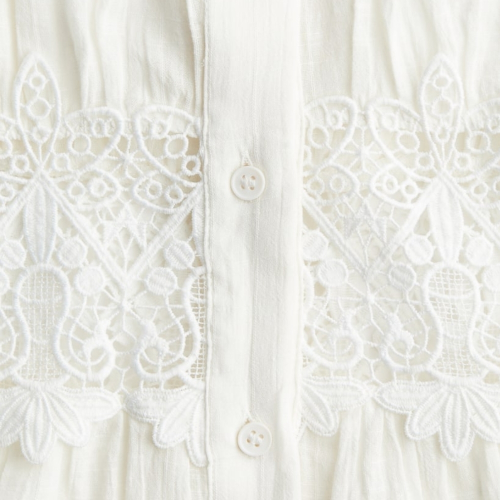 H&M Lace-inset Cotton Maxi Dress Tiered Woven Unlined/See Through White  NWT - Picture 9 of 15